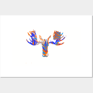 Orange and Blue tie dye moose Posters and Art